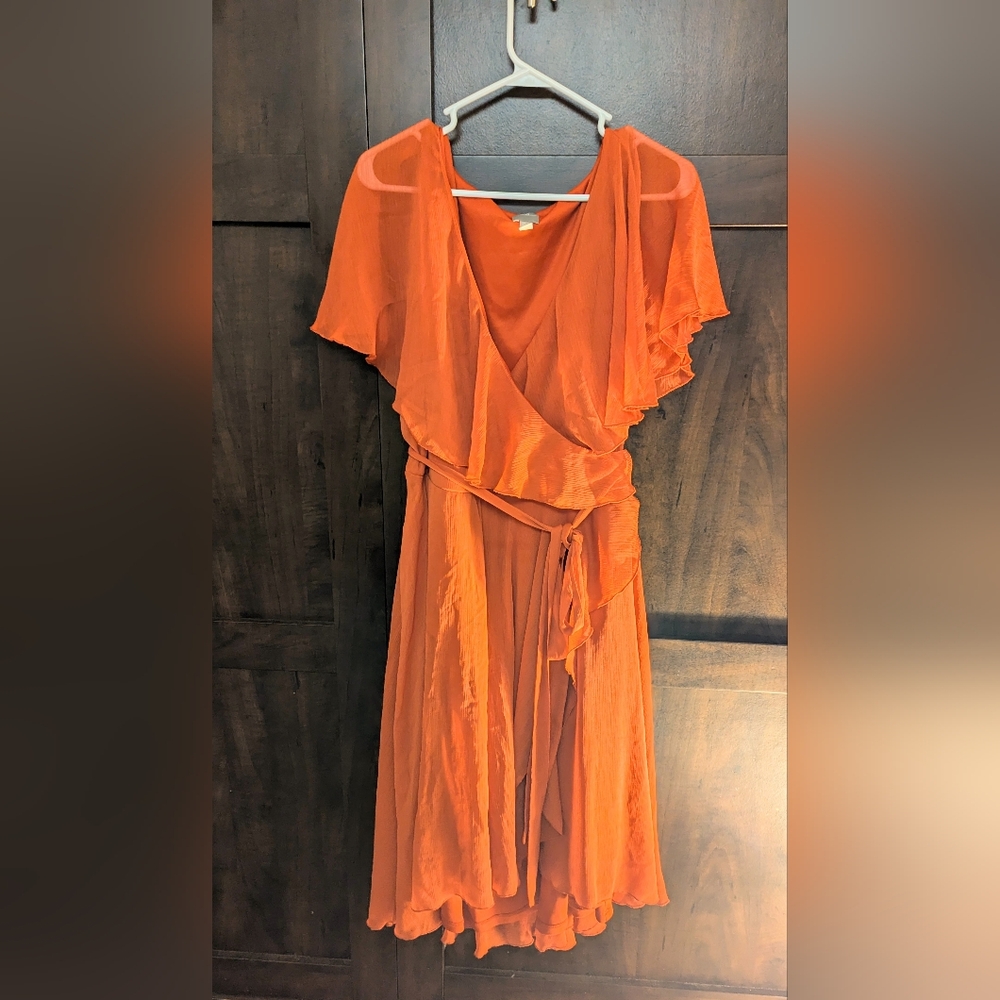ASOS Soft Flowy Maxi Dress with Ruffles in Orange SZ 16
